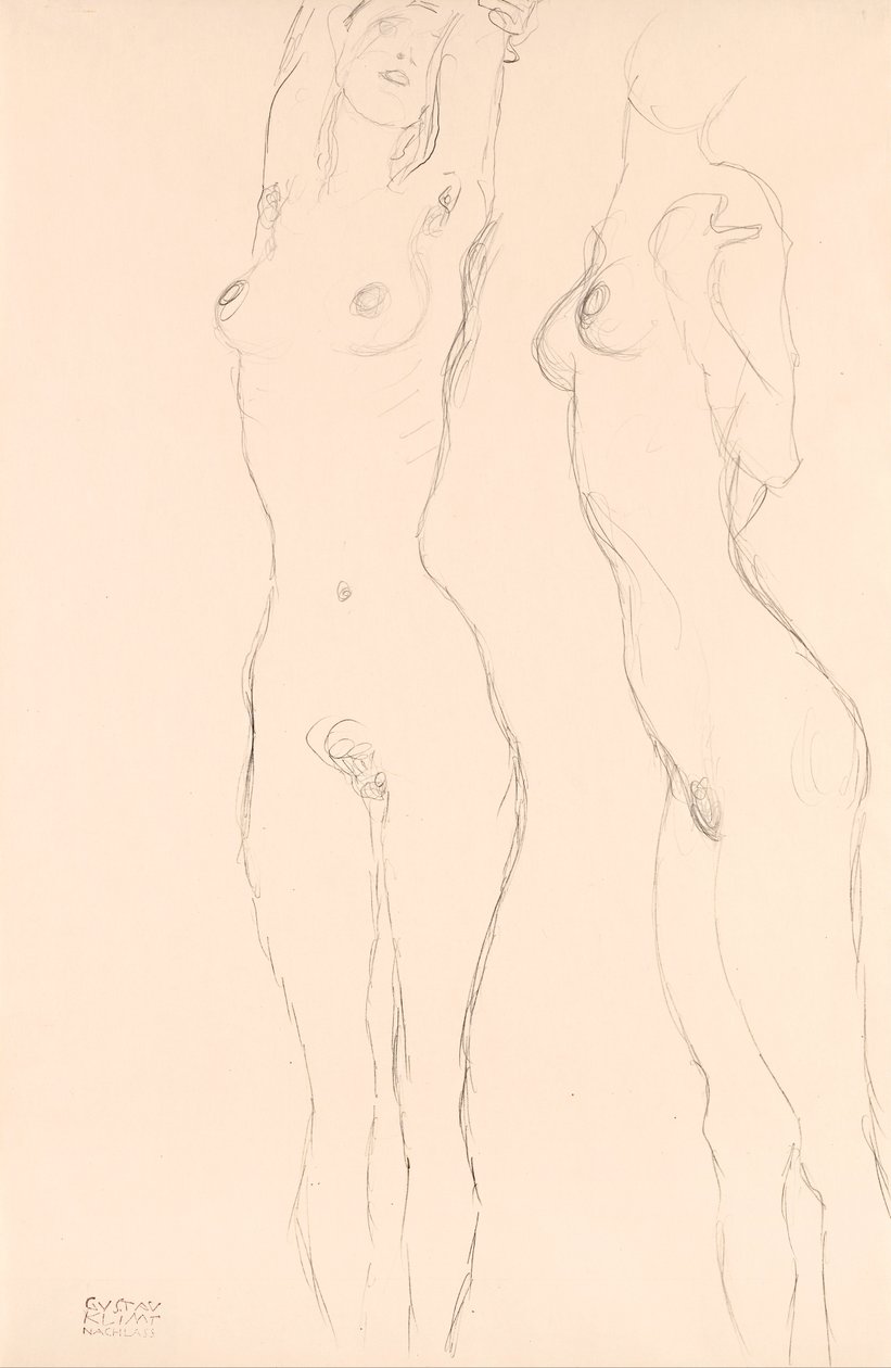 Two Nudes, the Left One with Raised Arms av Gustav Klimt
