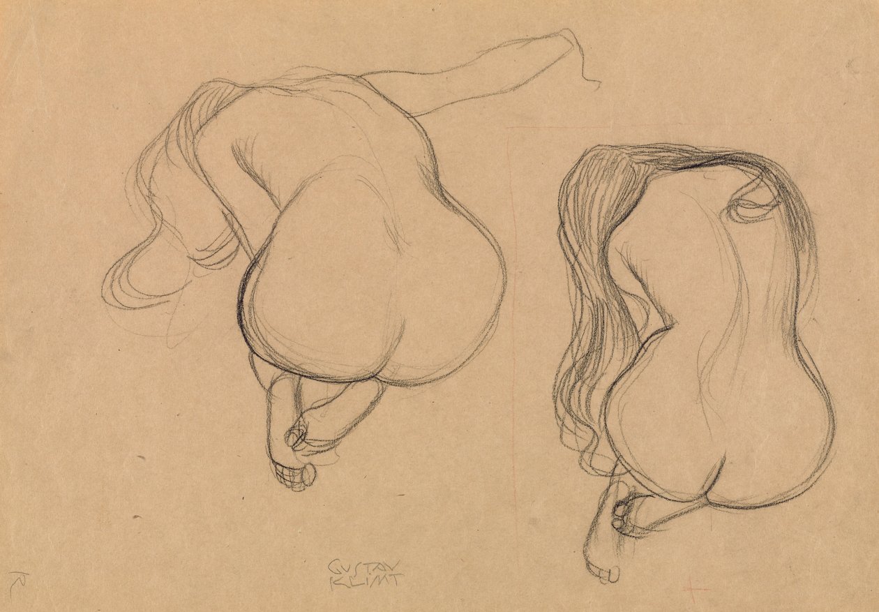 Two Studies of a Seated Nude with Long Hair av Gustav Klimt