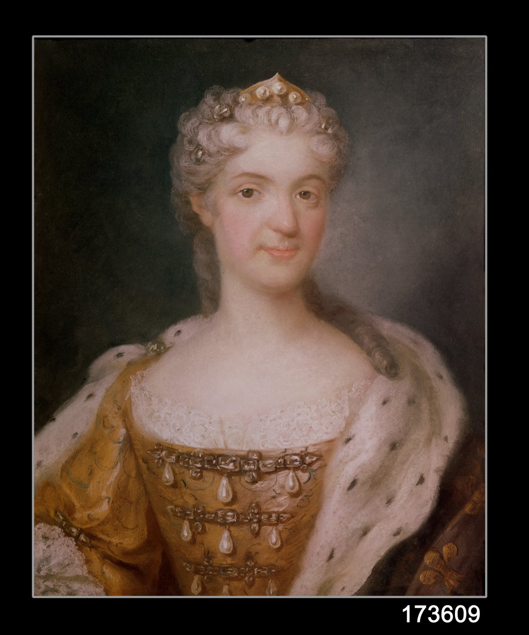 Porträtt av Marie Leczinska (1703-68) Frankrikes drottning (pastell på papper) (se 173610 för par) av Gustaf Lundberg