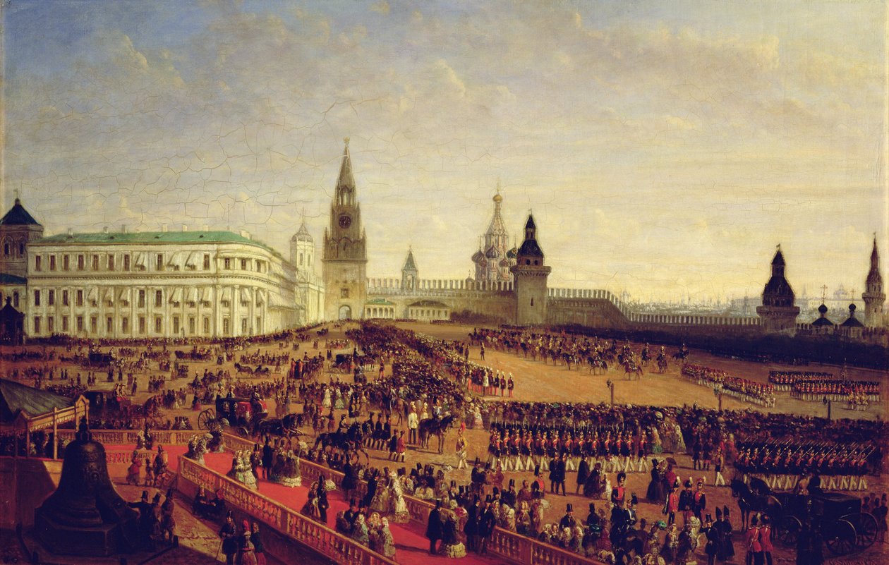 Militärparad under Alexander II:s kröning i Moskvas Kreml den 18 februari 1855, 1856 av Gustav Schwarz
