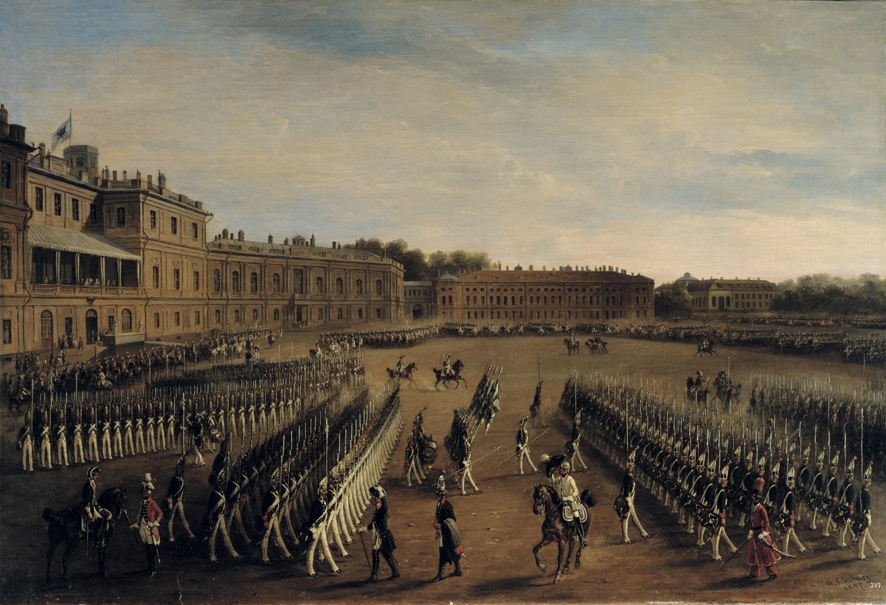 Parad vid tiden för kejsar Paul I (1754-1801) 1847 av Gustav Schwarz