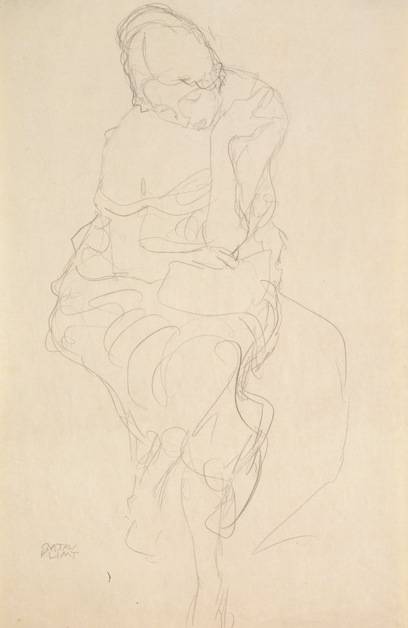 Auf einem Hocker Sitzende von vorne av Gustav Klimt