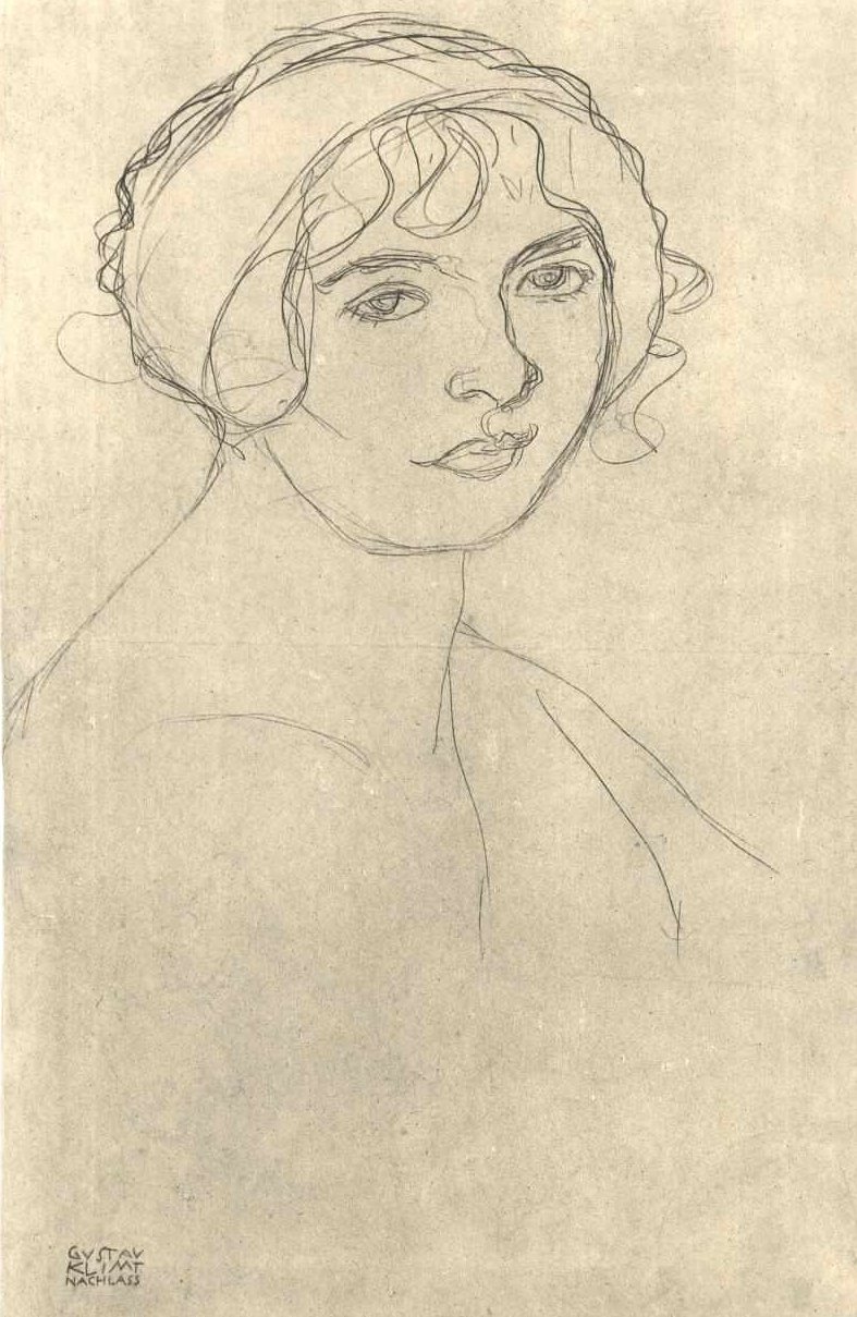 Brustbild eines nackten Mädchen nach rechts. av Gustav Klimt