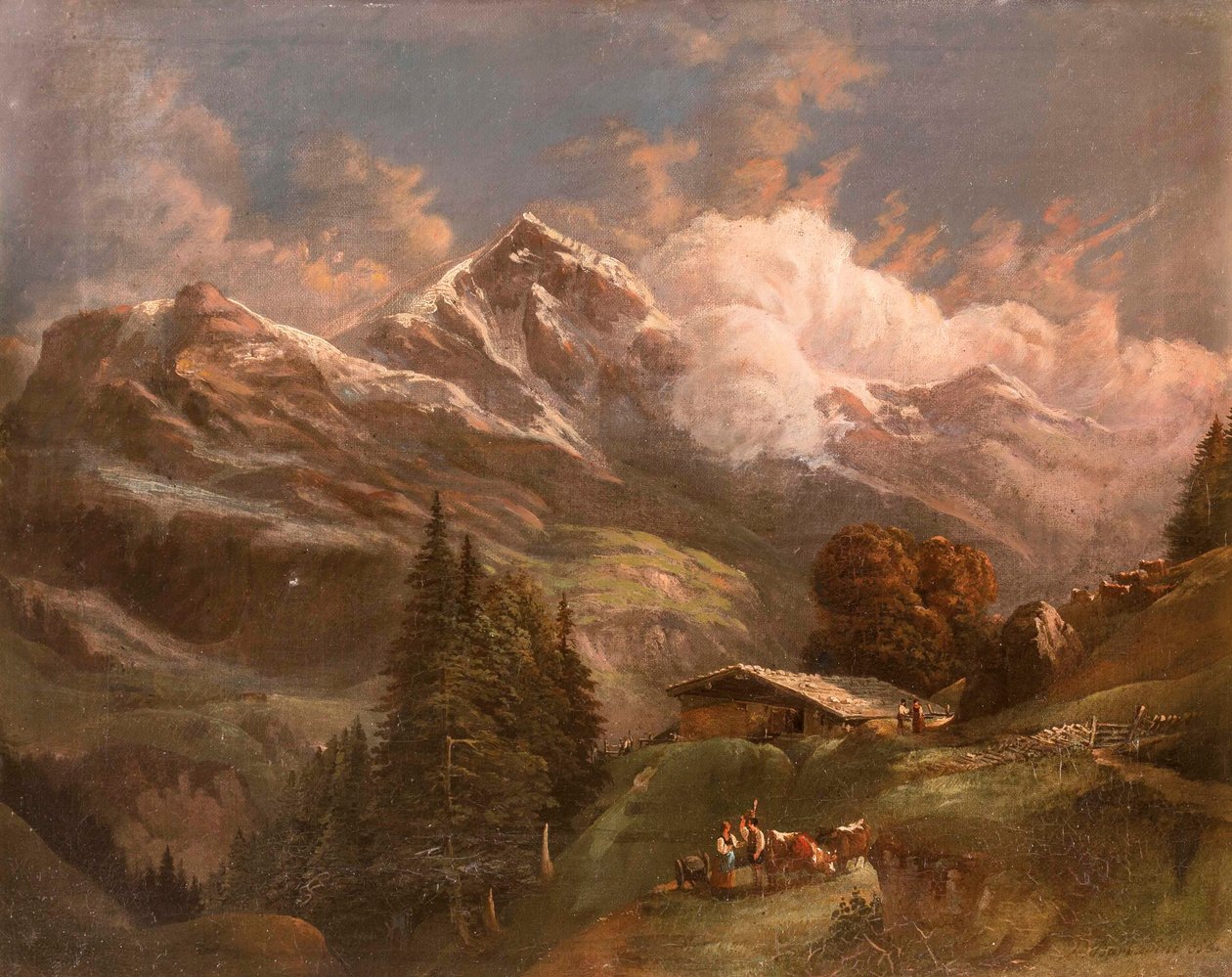 Livlig högalpin hage med utsikt över alptopparna - Großglockner? av Gustav Barbarini