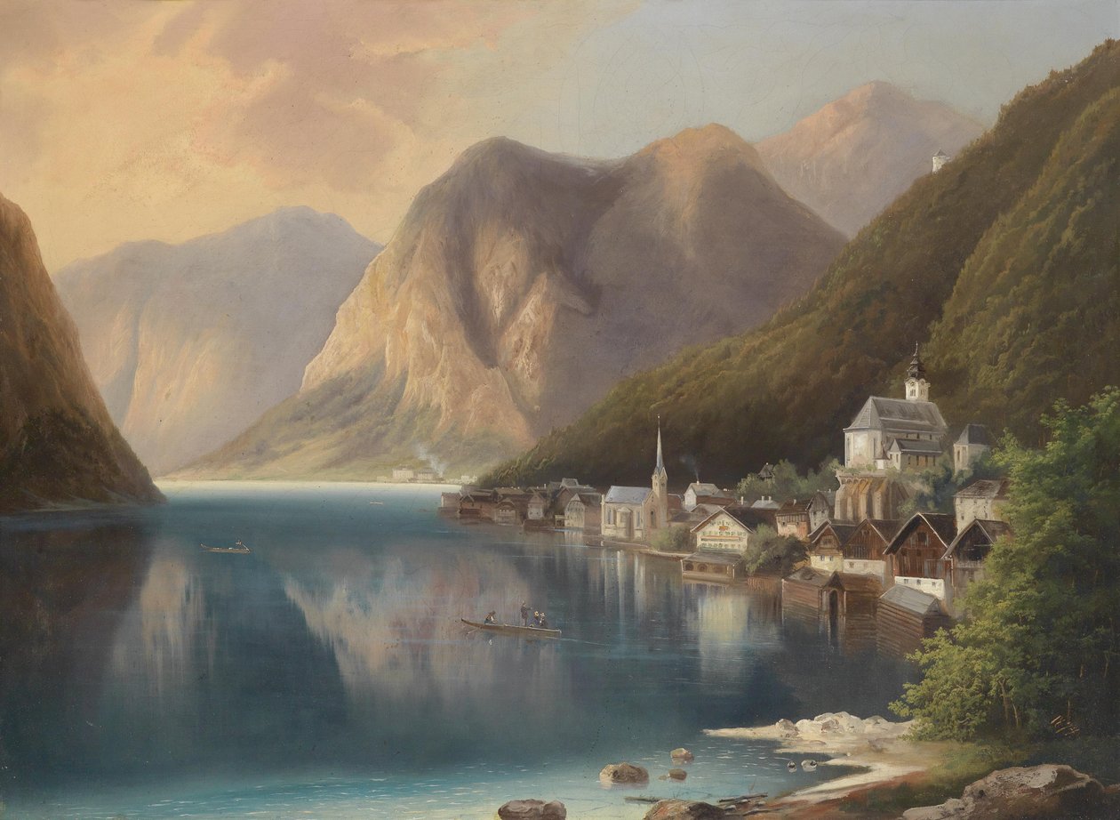 Utsikt över Hallstadt av Gustav Barbarini
