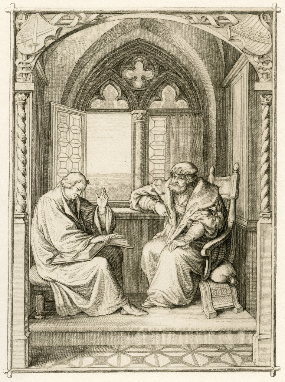 Luther läser för kurfursten Johann dem Bestaendigen (Jean I de Saxe av Gustav Ferdinand Leopold Konig