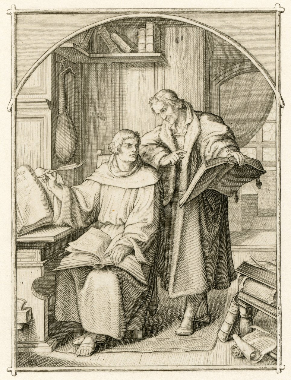 Martin Luther och Philipp Melanchthon (Philippe, Philippus Melanchthon av Gustav Ferdinand Leopold Konig