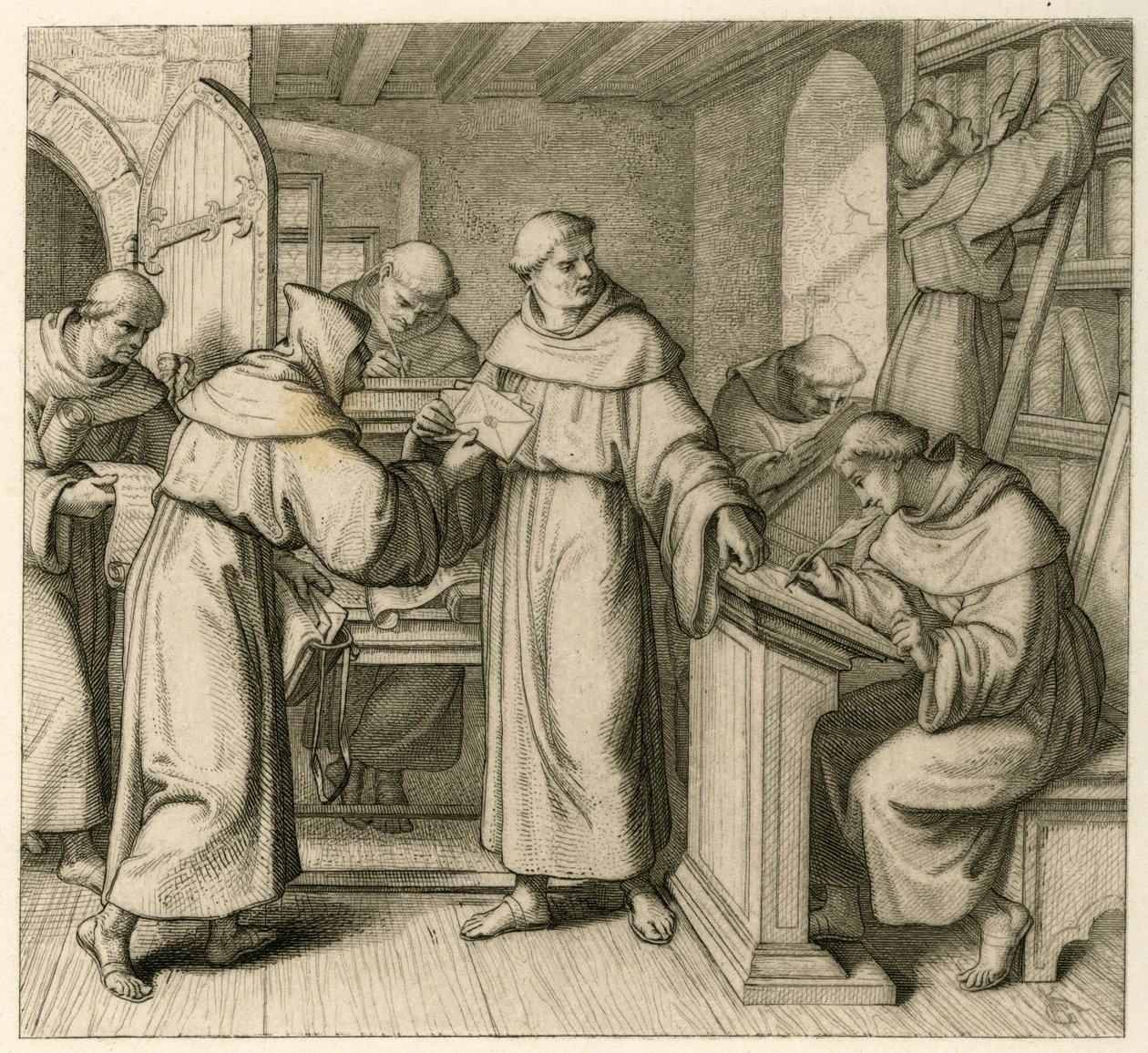 Martin Luther som generalvikarie i Augustinerklostret. Illustration från: "" Dr. Martin Luther den tyske reformatorn "" , illustrerad av Gustav Koenig, utgiven av Rudolf Besser, Gotha av Gustav Ferdinand Leopold Konig
