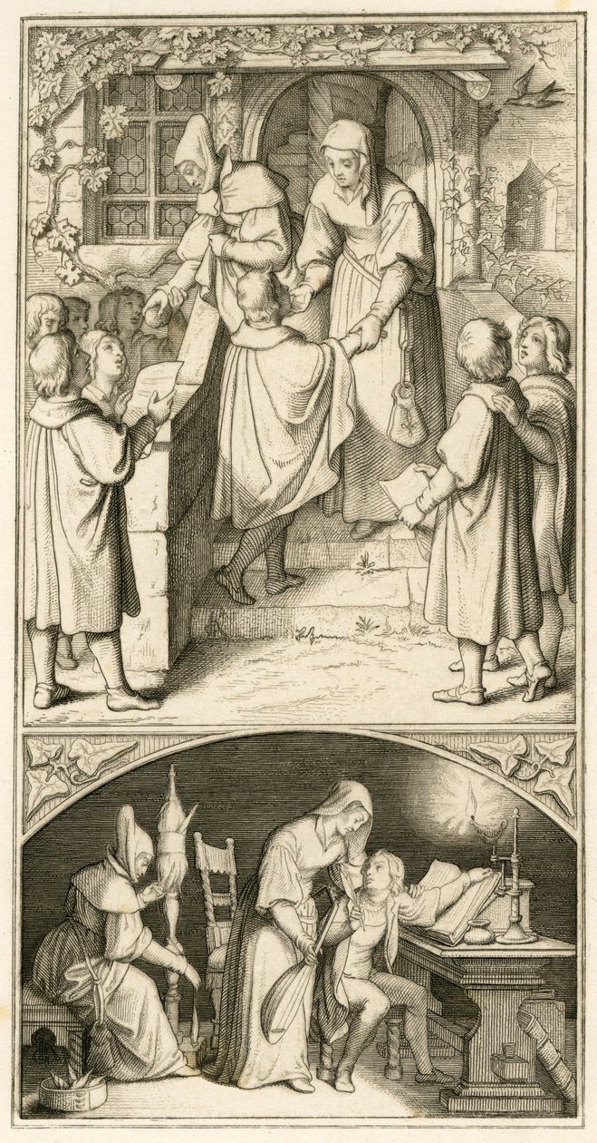 Martin Luther som skolpojke sjunger han framför dörren till Ursula Cotta i Eisenach för lite bröd. I det här huset ska han lära sig pipa och luta, alltså originaltexten av Gustav Ferdinand Leopold Konig