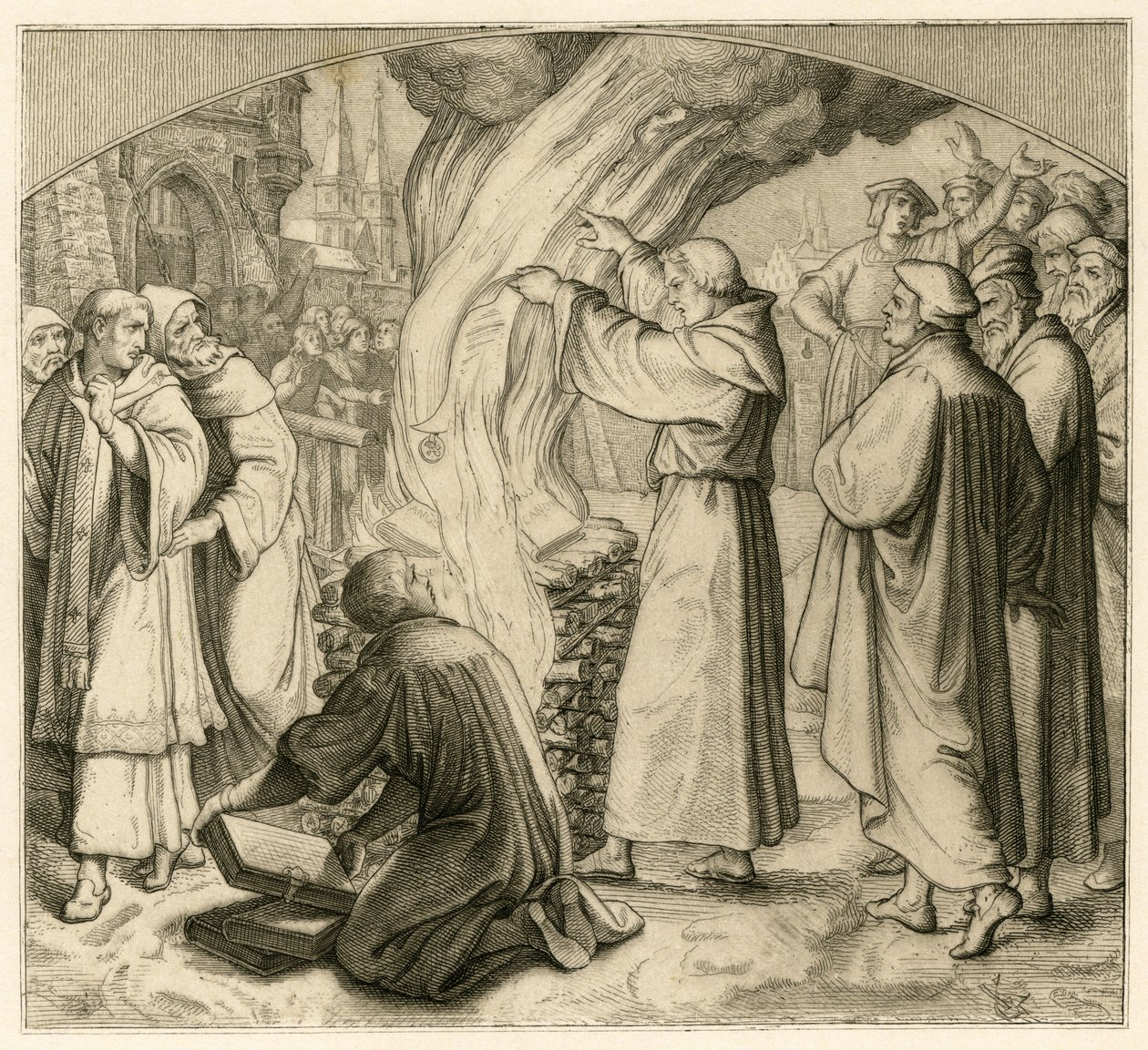 Martin Luther bränner bannlysningens tjur av Gustav Ferdinand Leopold Konig