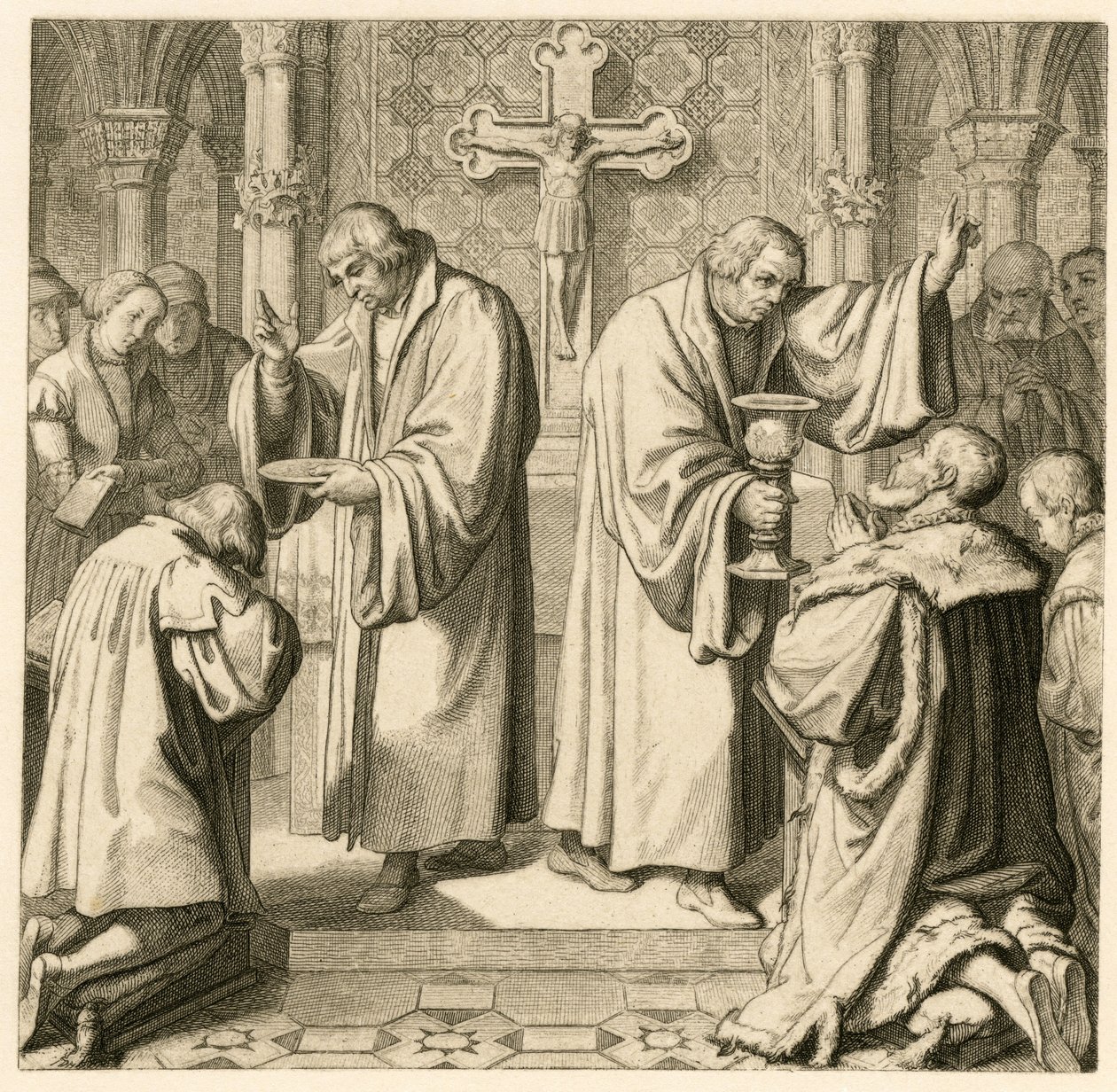 Nattvarden ger Luther till kurfursten Johann Friedrich (Jean Frederic I de Saxe av Gustav Ferdinand Leopold Konig
