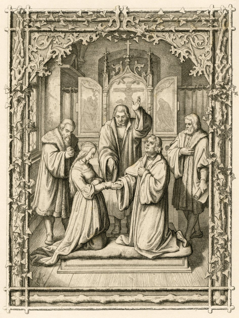 Bröllopet Martin Luther och Katharina von Bora (Catherine de Bore av Gustav Ferdinand Leopold Konig
