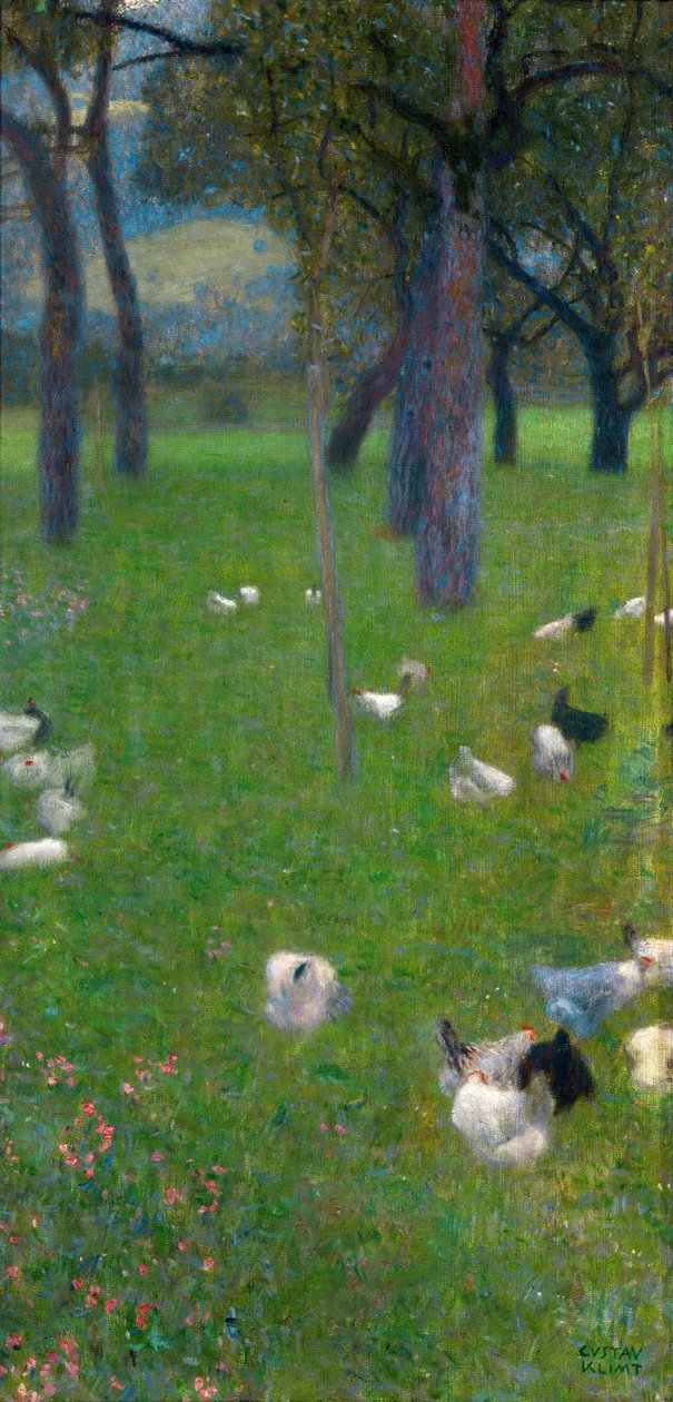Efter regnet Trädgård med kycklingar i St. Agatha, 1898 av Gustav Klimt