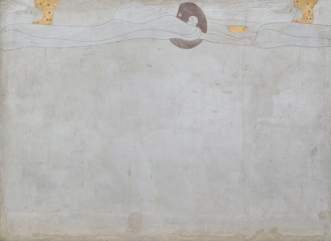 Beethoven Fris: Längtan efter lycka - panel 1, vänster långvägg av Gustav Klimt