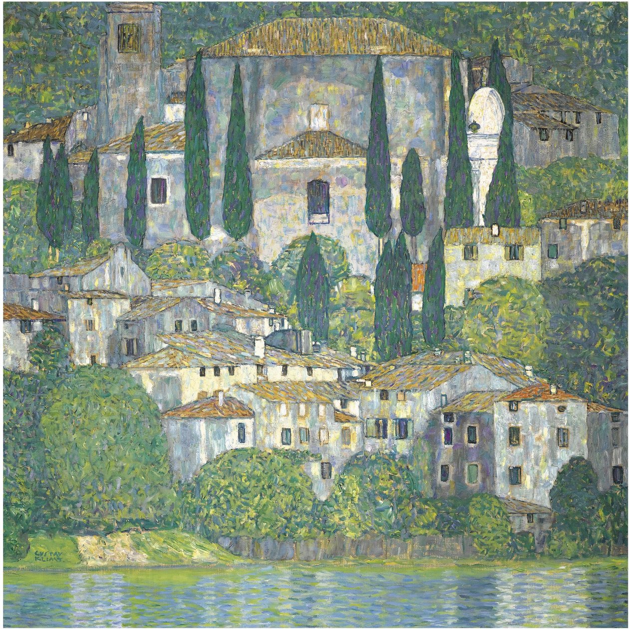 Kyrka i Cassone-landskap med cypresser, 1913 av Gustav Klimt
