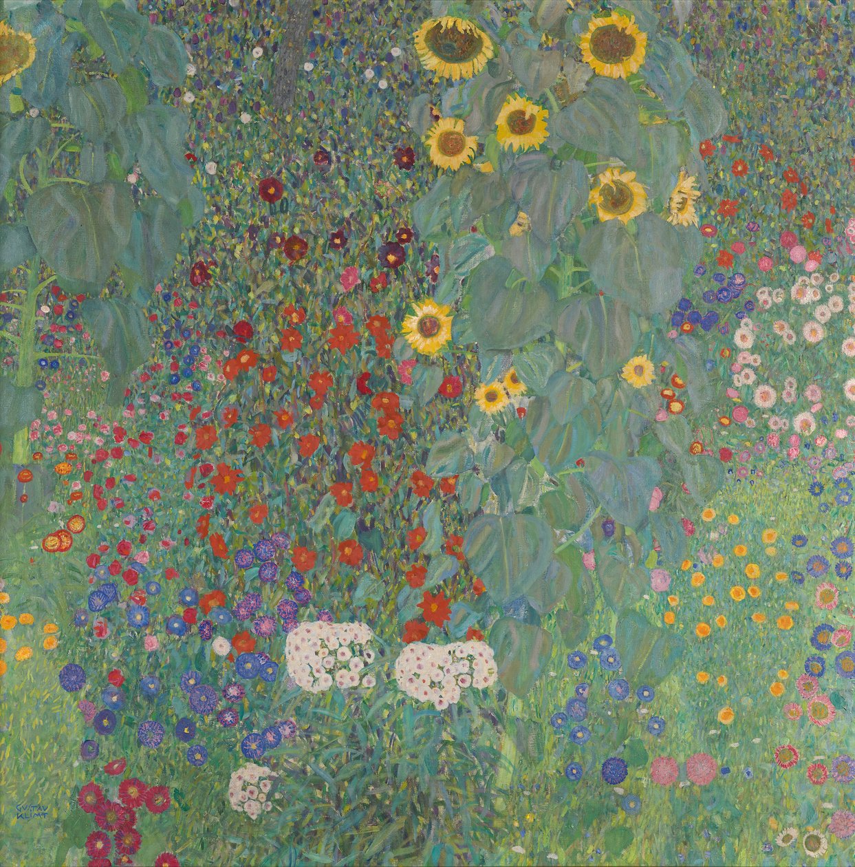 Gårdsträdgård med solrosor av Gustav Klimt