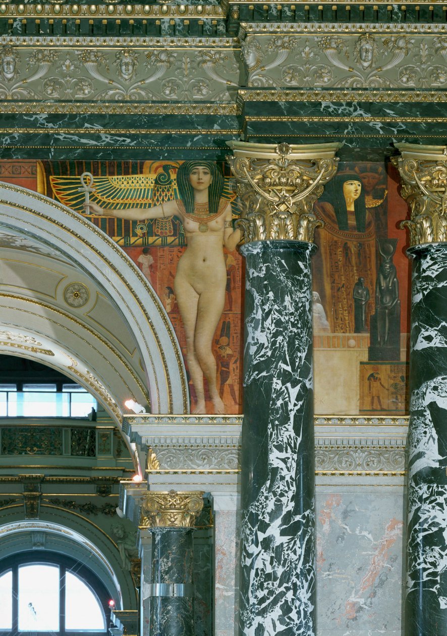Freskomålning i Kunsthistorisches Museum i Wien, Egyptisk konst, detalj ca 1891 (freskomålning) av Gustav Klimt