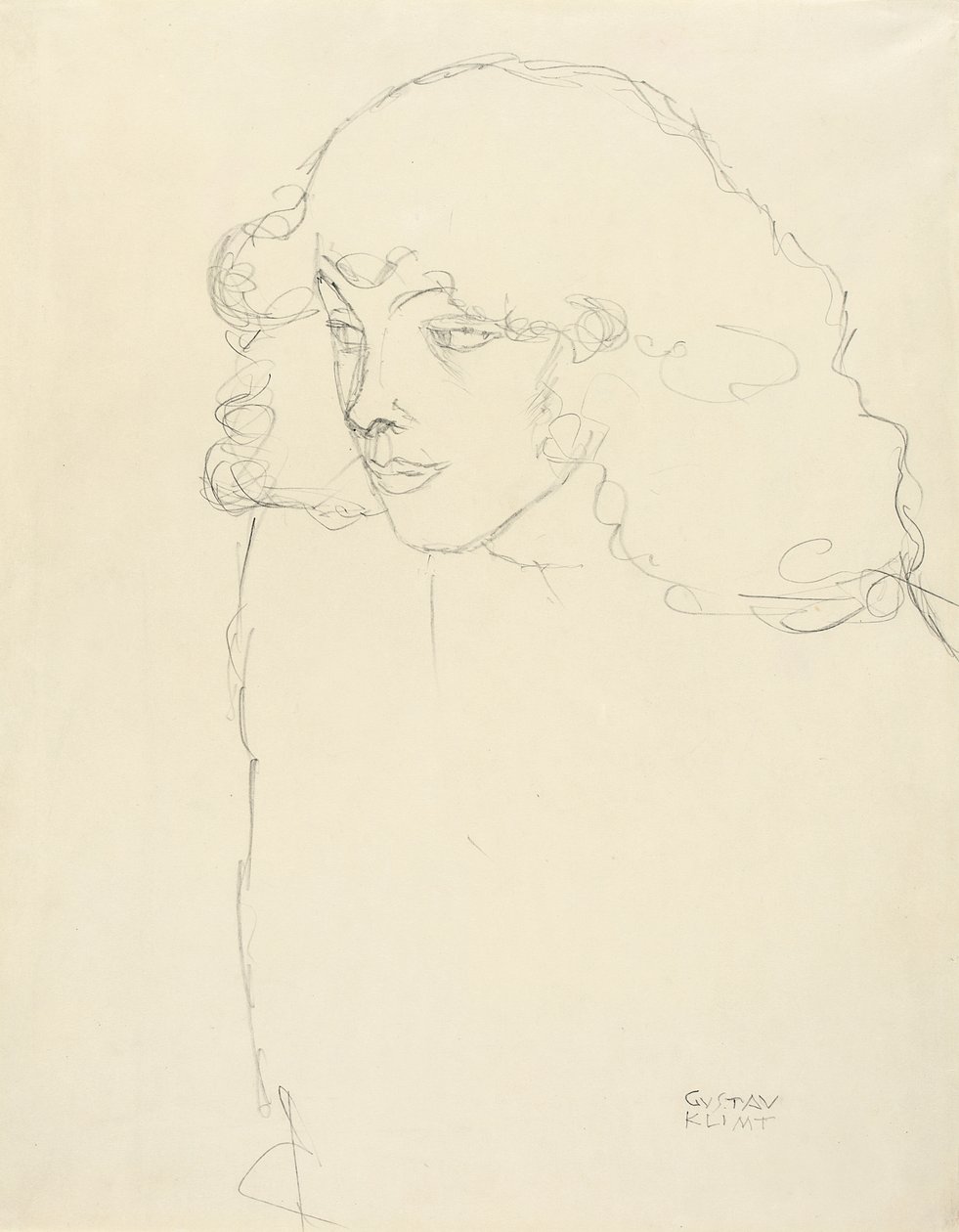 Halvlångt porträtt av en flicka i trekvartsprofil, 1913 av Gustav Klimt