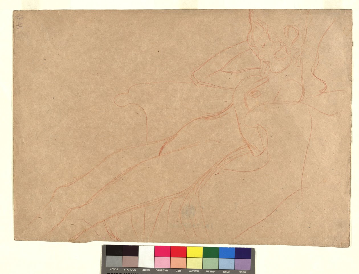 In einem Armsessel lehnender weiblicher Akt im Profil av Gustav Klimt