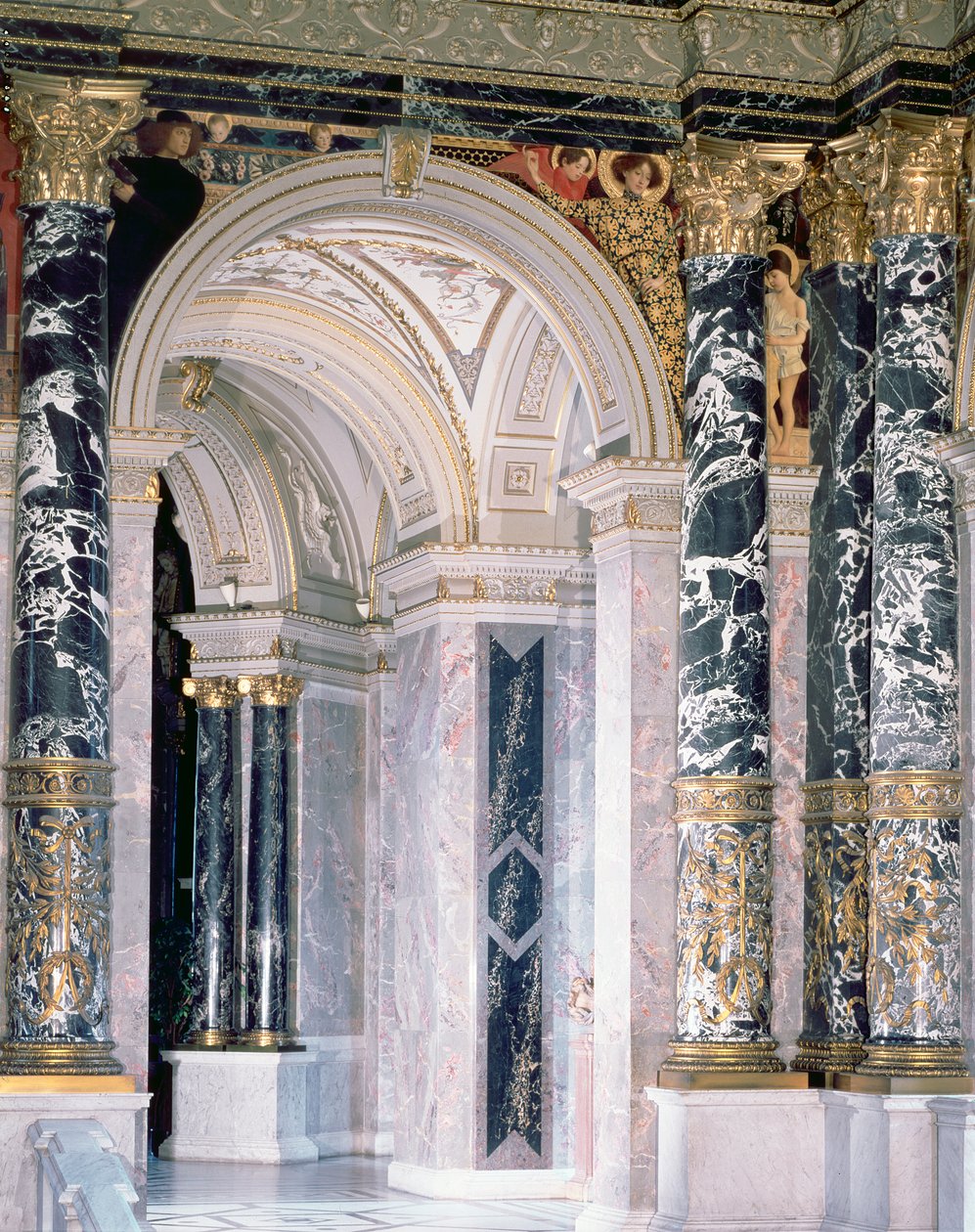 Interiör av Kunsthistorisches Museum i Wien, detalj som föreställer valv och spänndekoration av figurer som föreställer den italienska renässansen, 189091 (väggmålning) av Gustav Klimt