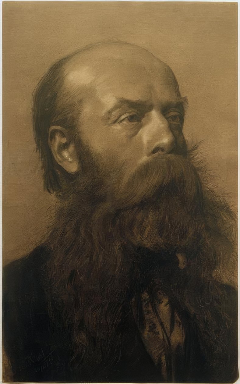 Skäggig manshuvud i trekvartsprofil till höger av Gustav Klimt