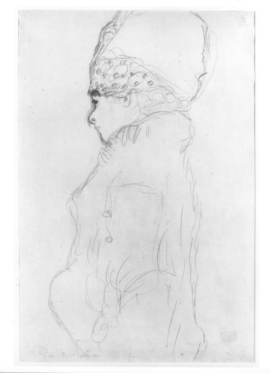 Dam med en hög hatt, ca 1917, av Gustav Klimt
