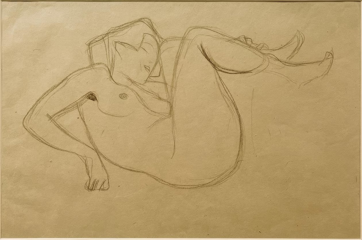 Naken flicka hukar med utdragna lår (studie) av Gustav Klimt