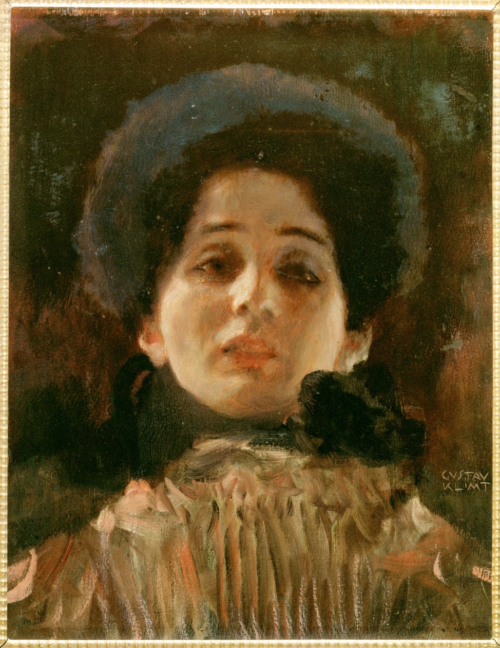 Porträtt och ansikte av en kvinna av Gustav Klimt