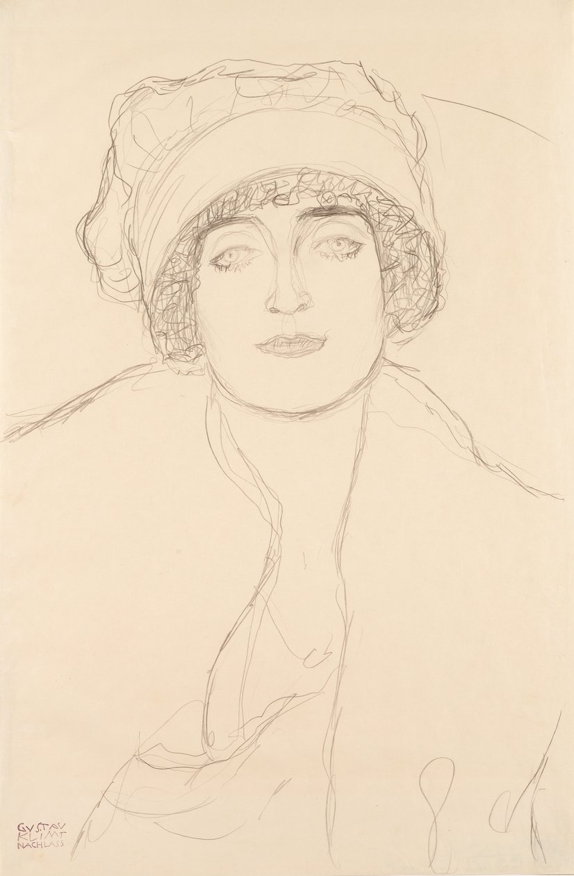 Porträtt i hatt, 1917-118 av Gustav Klimt