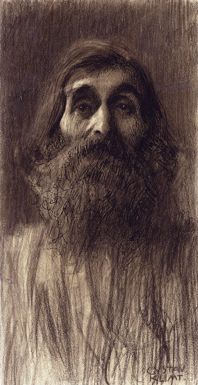 Porträtt av en skäggig man; Halvlångt porträtt av en skäggig mamma, framifrån, c.1894 av Gustav Klimt