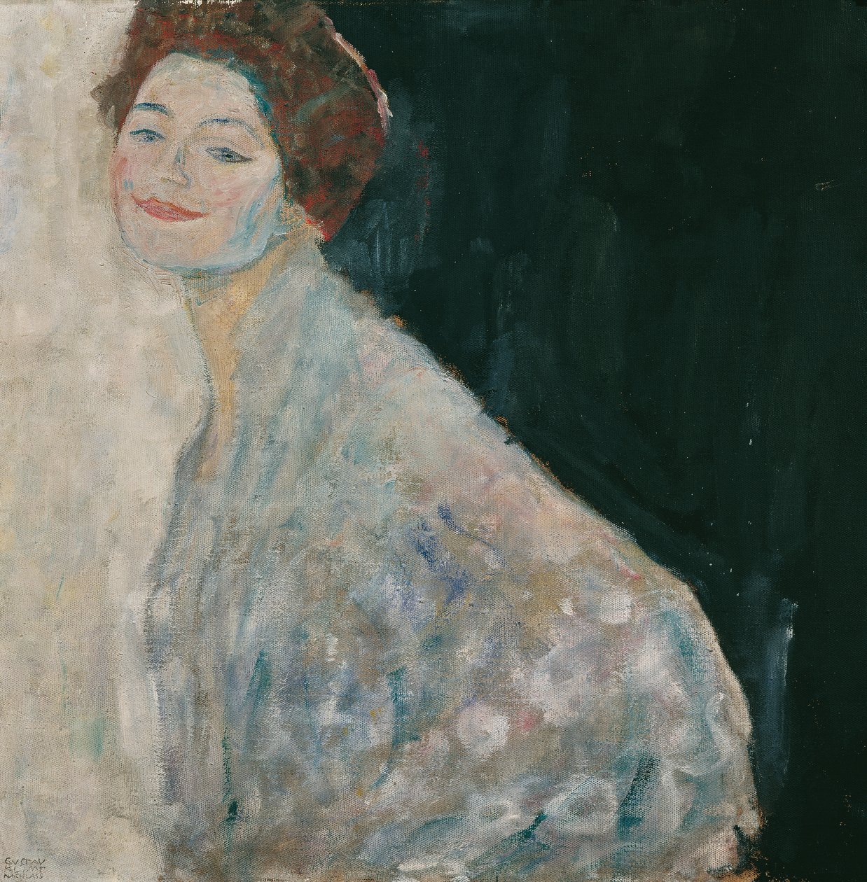 Porträtt av en dam i vitt av Gustav Klimt