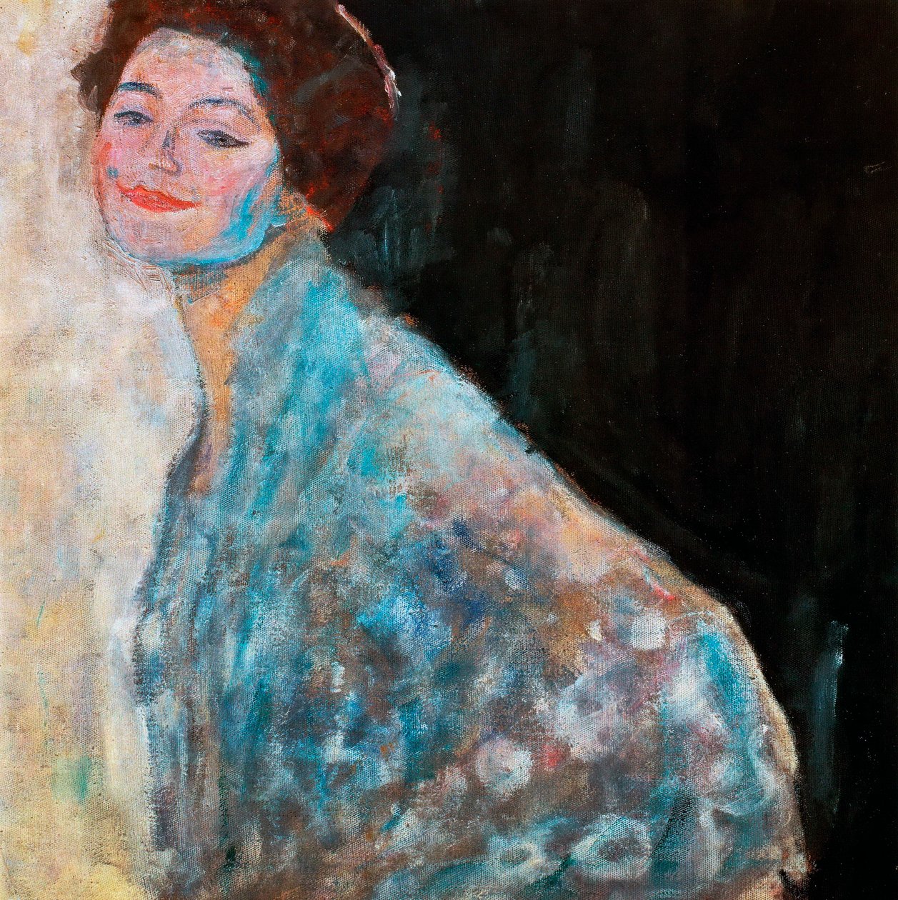 Porträtt av en dam i vitt oavslutat, 1917 av Gustav Klimt