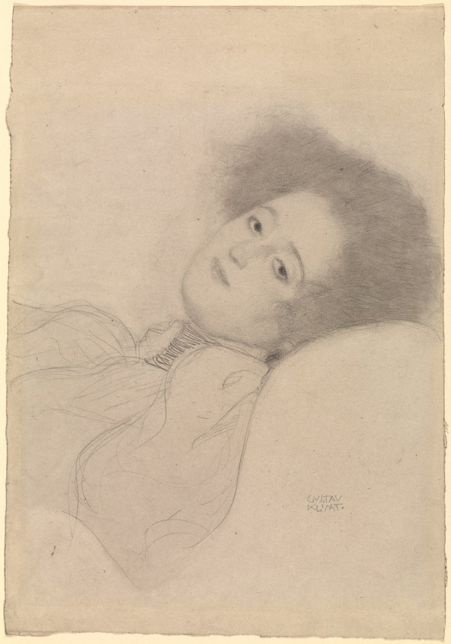Porträtt av en liggande ung kvinna av Gustav Klimt