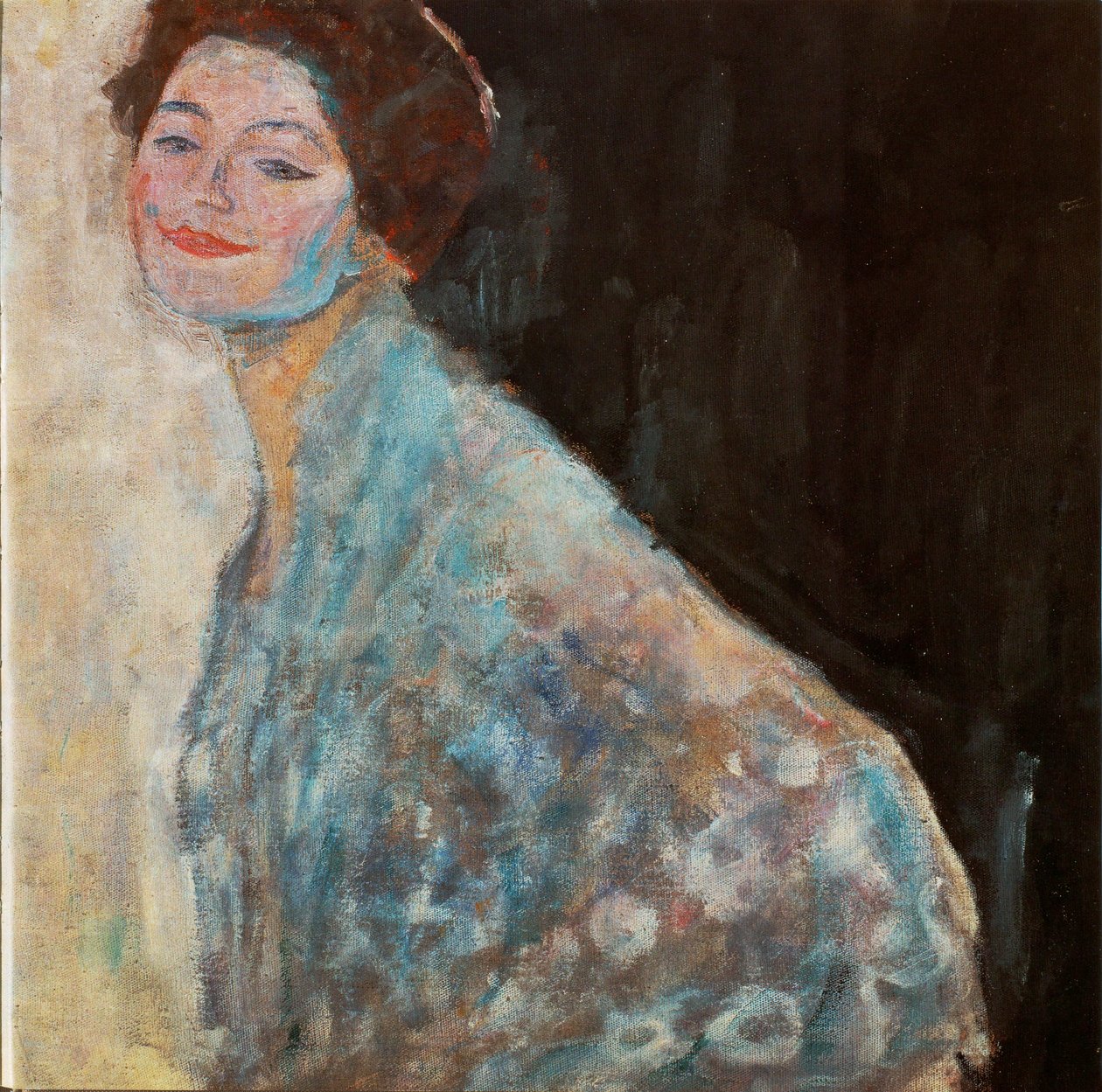 Porträtt av en dam i vitt av Gustav Klimt