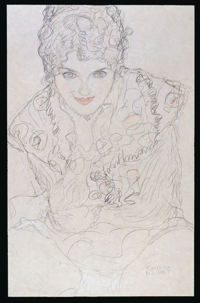 Porträtt med höger hand på hakan, ca 1917-18 av Gustav Klimt
