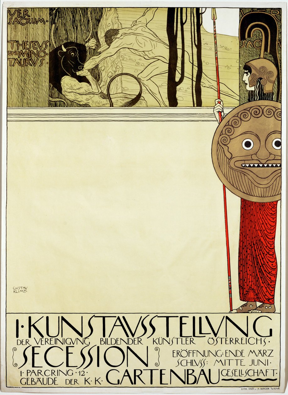 Affisch för den första konstutställningen av konströrelsen " Secession " av Gustav Klimt