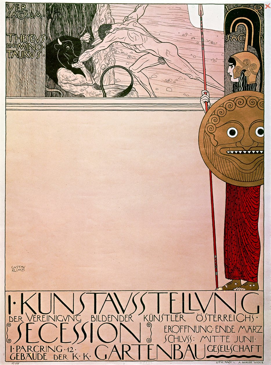 Affisch för den första utställningen av Secessionen (Theseus och Minotaurus) av Gustav Klimt