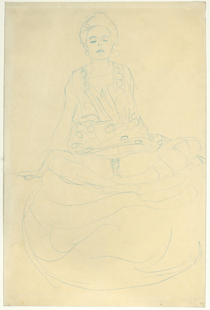 Sittande halvnaken framifrån, ca 1907 (penna på papper) av Gustav Klimt