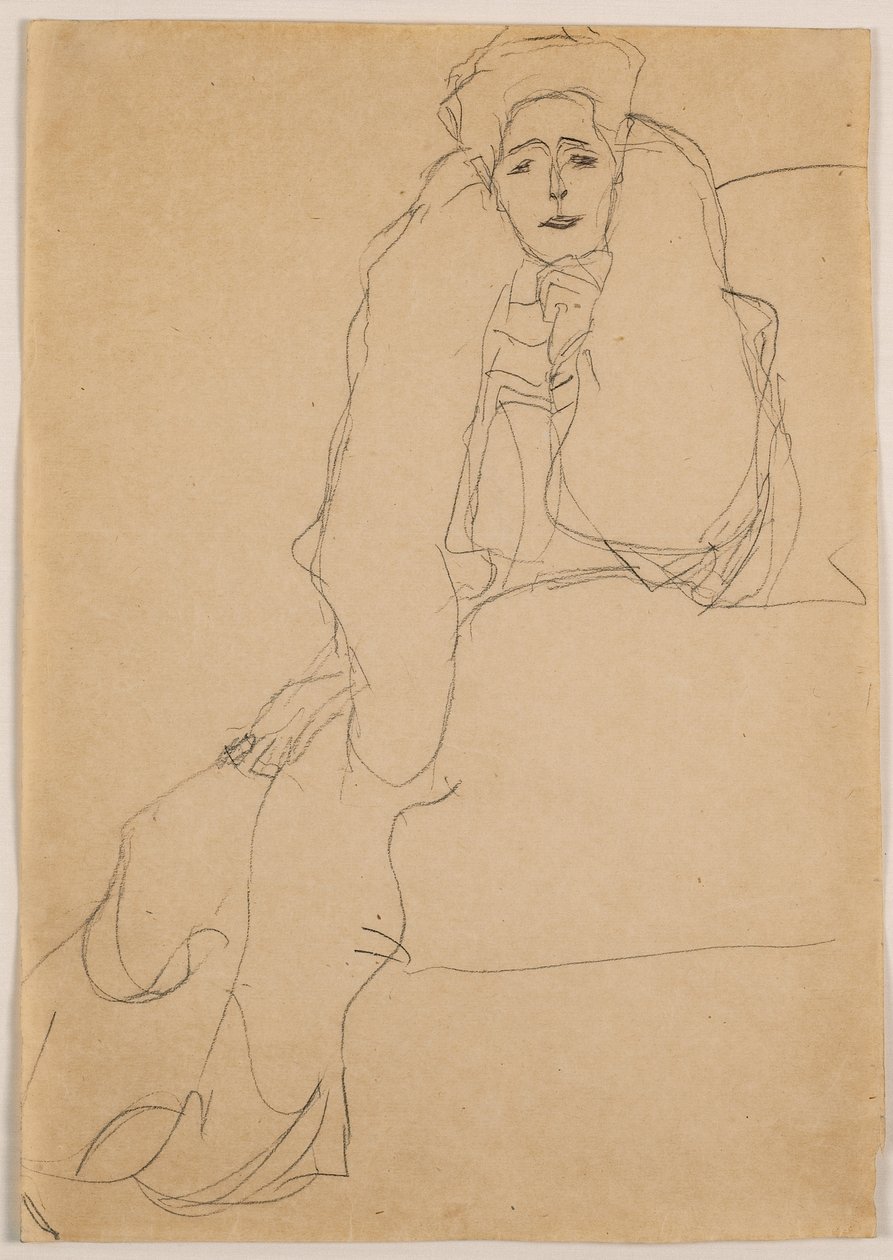 Sittande till vänster, överkroppen lutad framåt; Sittande vänster, bålen framåt, vänster stöttad, 1904-1905 av Gustav Klimt