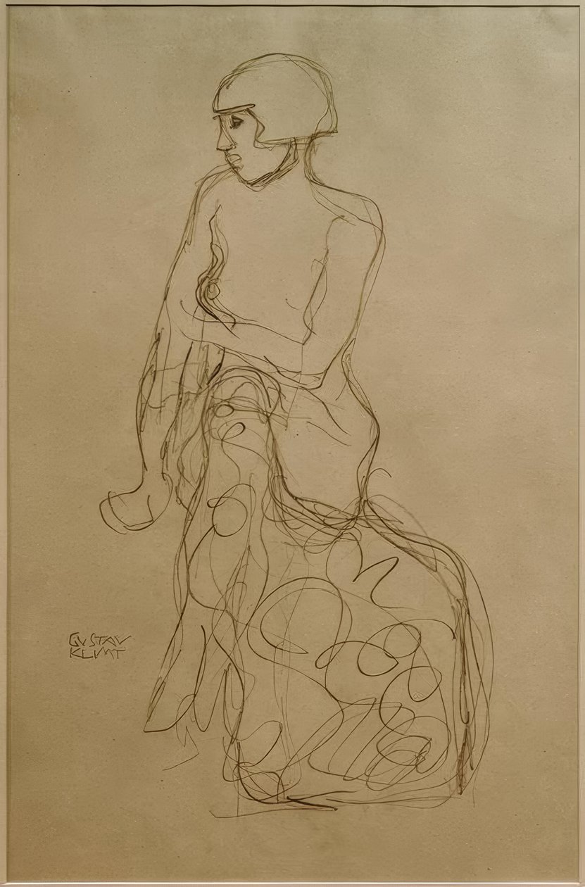Sitter halvakt till vänster av Gustav Klimt