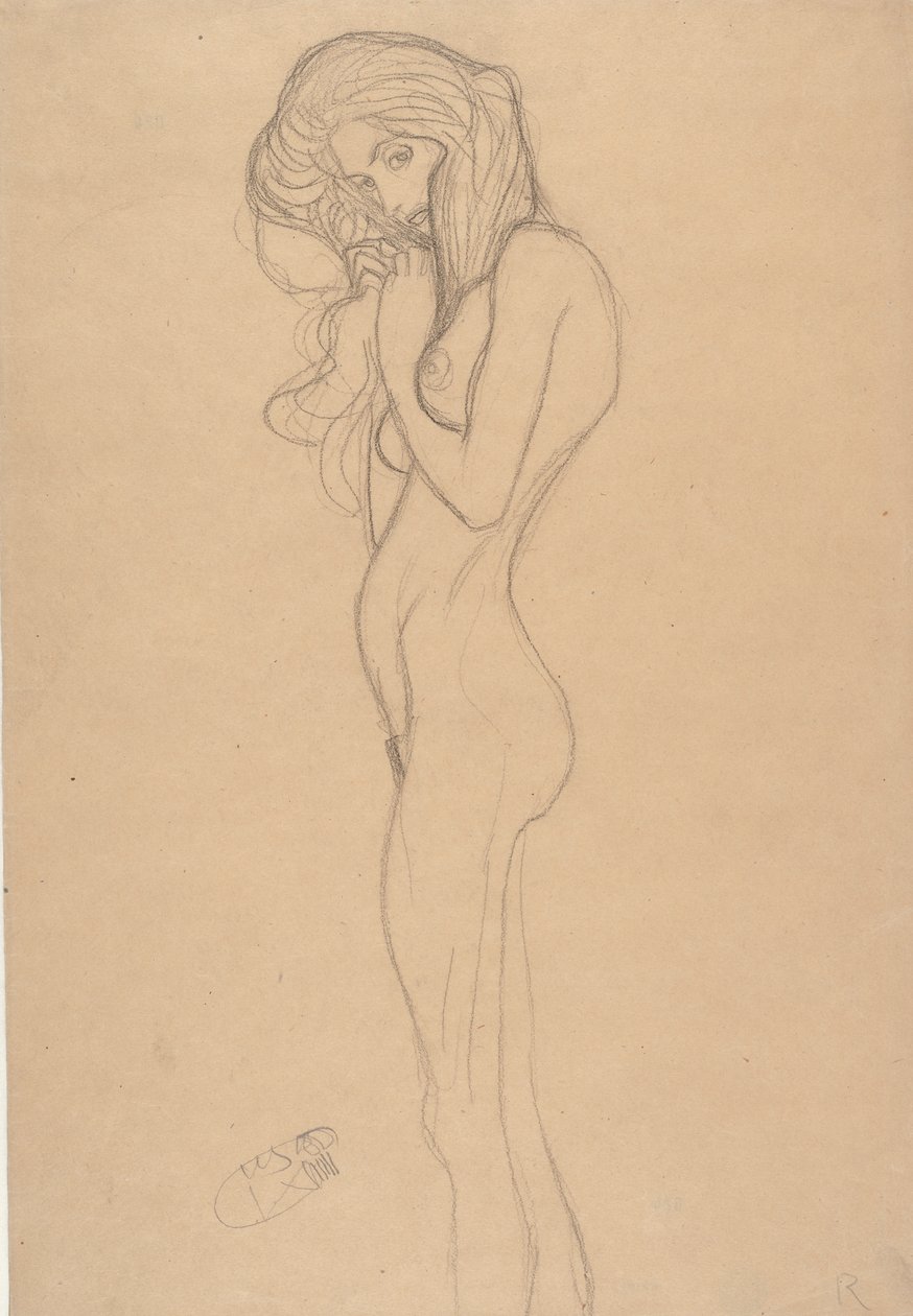 Stående kvinnlig nakenstudie för Beethovenfrisen, 1901. av Gustav Klimt