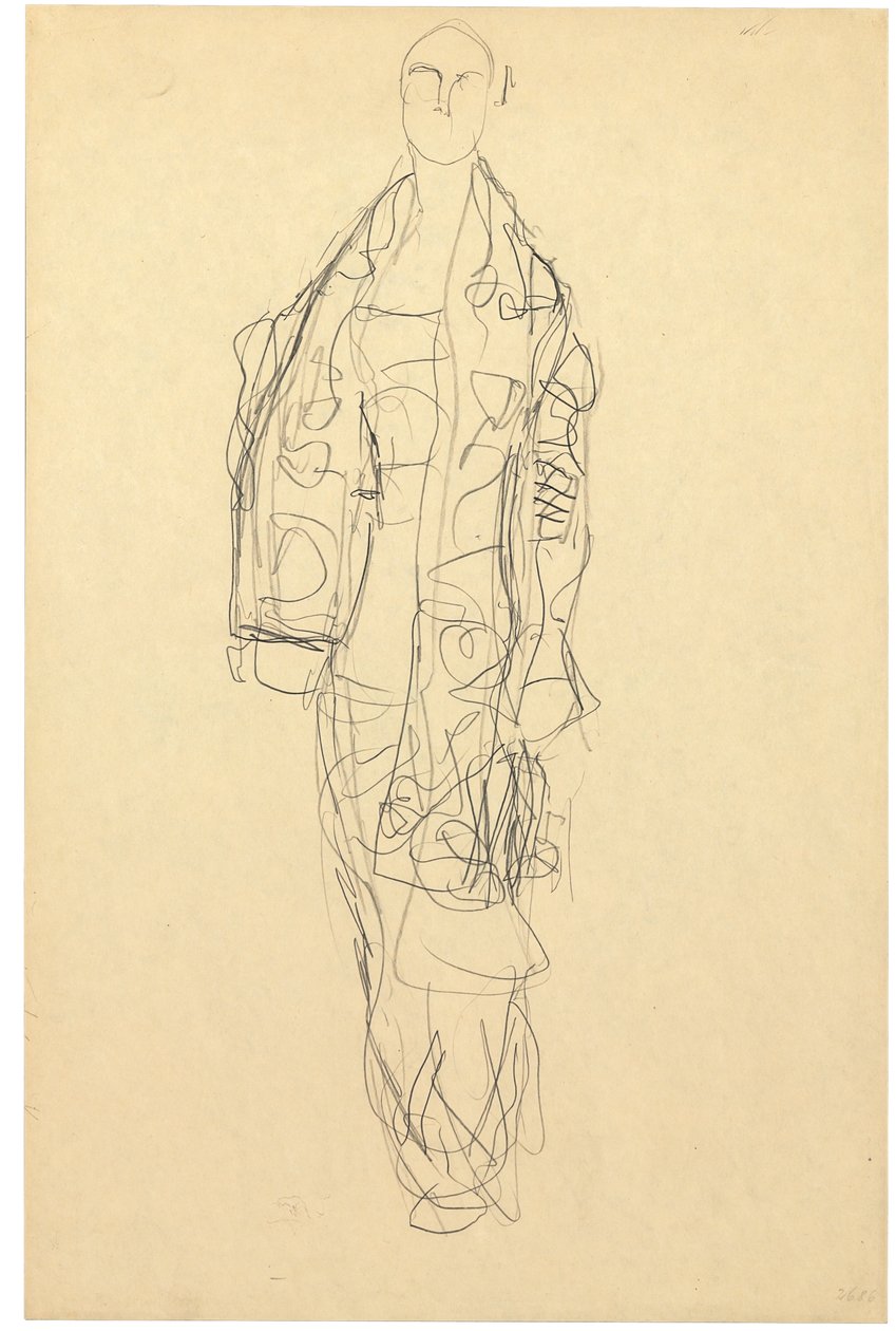 Stående dam med cape, ca 1914-16 (blyerts på papper) av Gustav Klimt