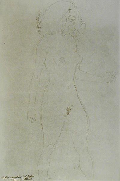 Stående naken (penna på papper) (s/v foto) av Gustav Klimt