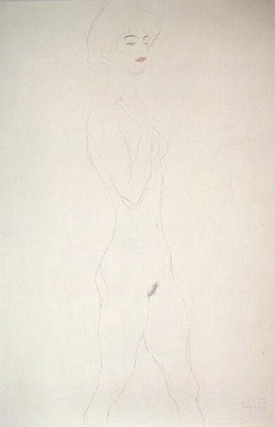 Stående naken (penna på papper) av Gustav Klimt