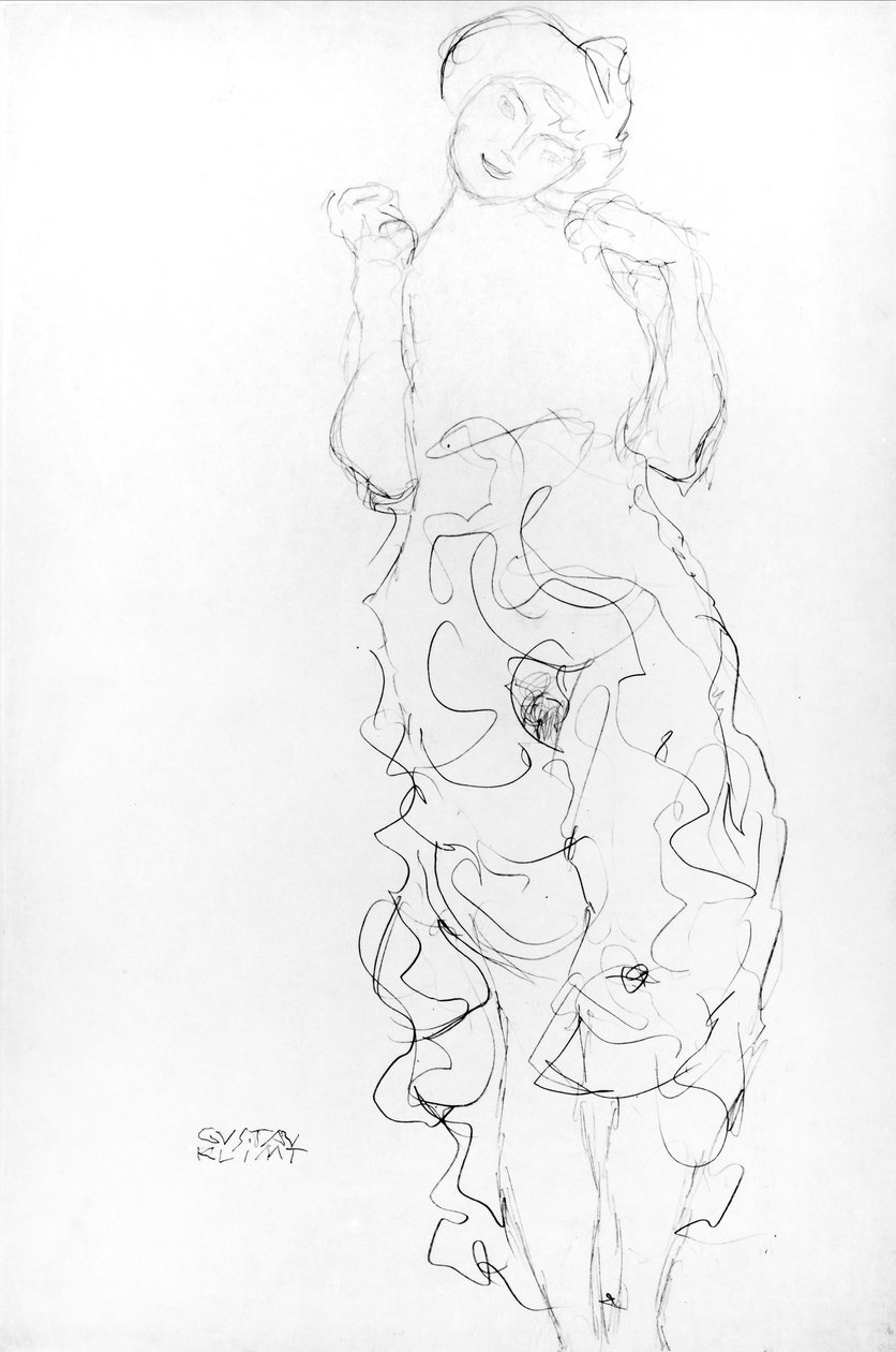 Stående naken med höjda armar, ca 1917/18 (penna på papper) (s/v foto) av Gustav Klimt