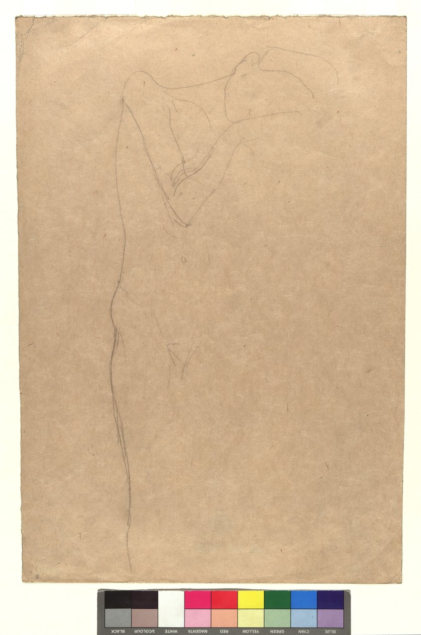 Studie zu einem stehenden weiblichen Akt, die Hände an die Wange gelegt av Gustav Klimt