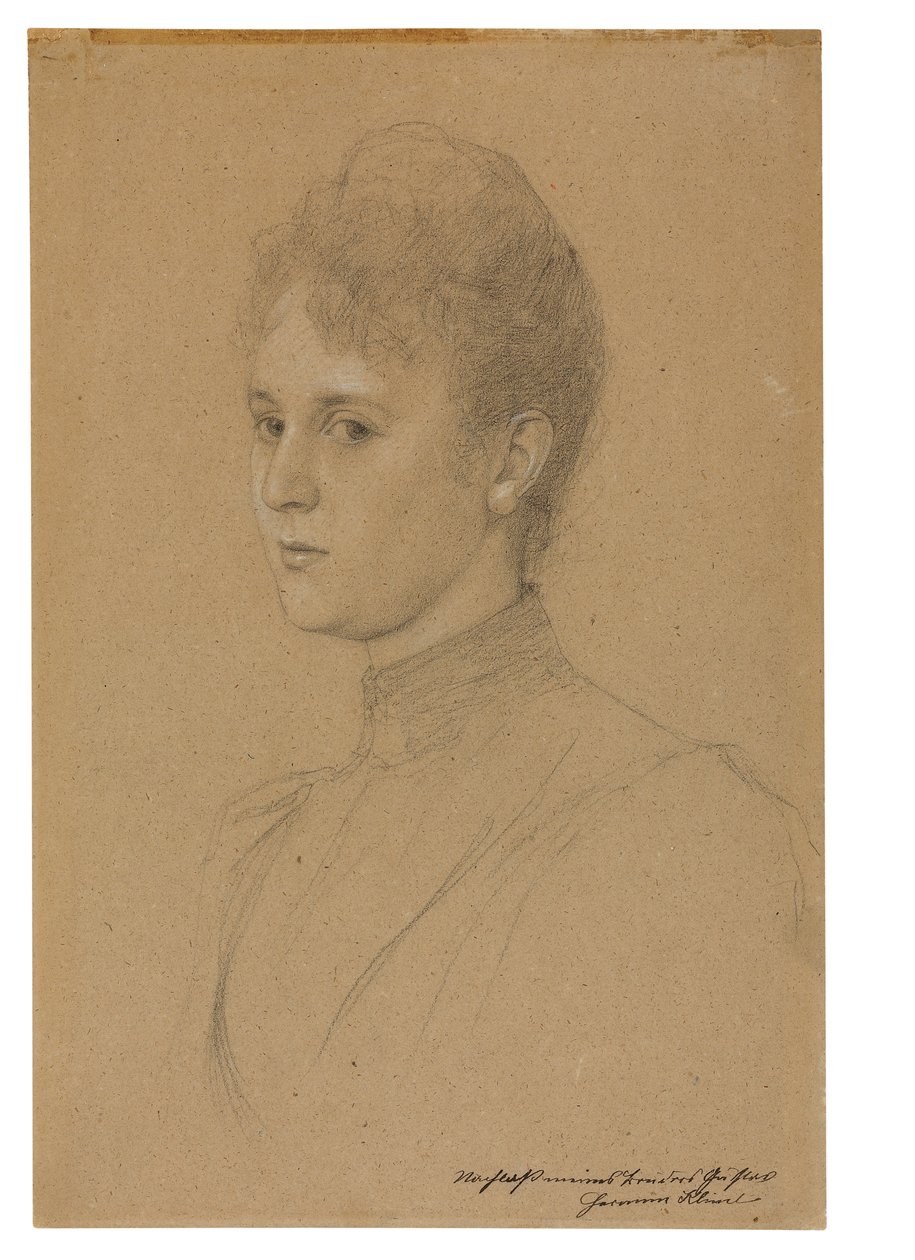 Studie till porträtt (Mrs Heymann), ca 1892 (blyerts med vit förhöjning på buffertpapper) av Gustav Klimt