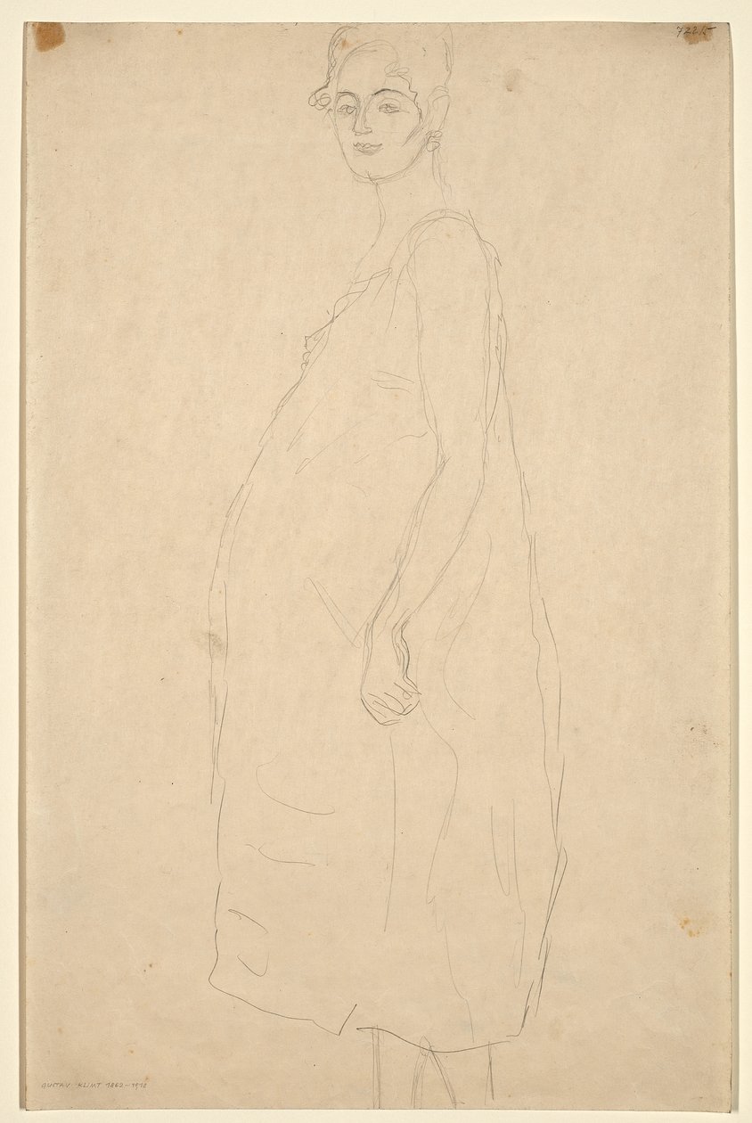 Studie av en påklädd gravid kvinna, ca 1915-16 (blyerts på simili Japan-papper) av Gustav Klimt