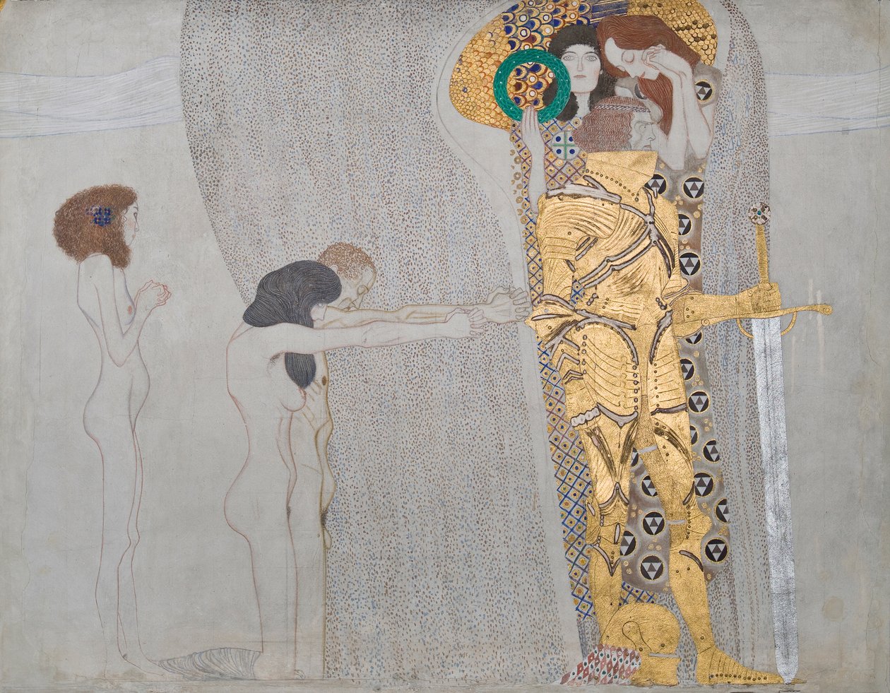 Längtan efter lycka, från Beethovenfrisen", 1902 av Gustav Klimt
