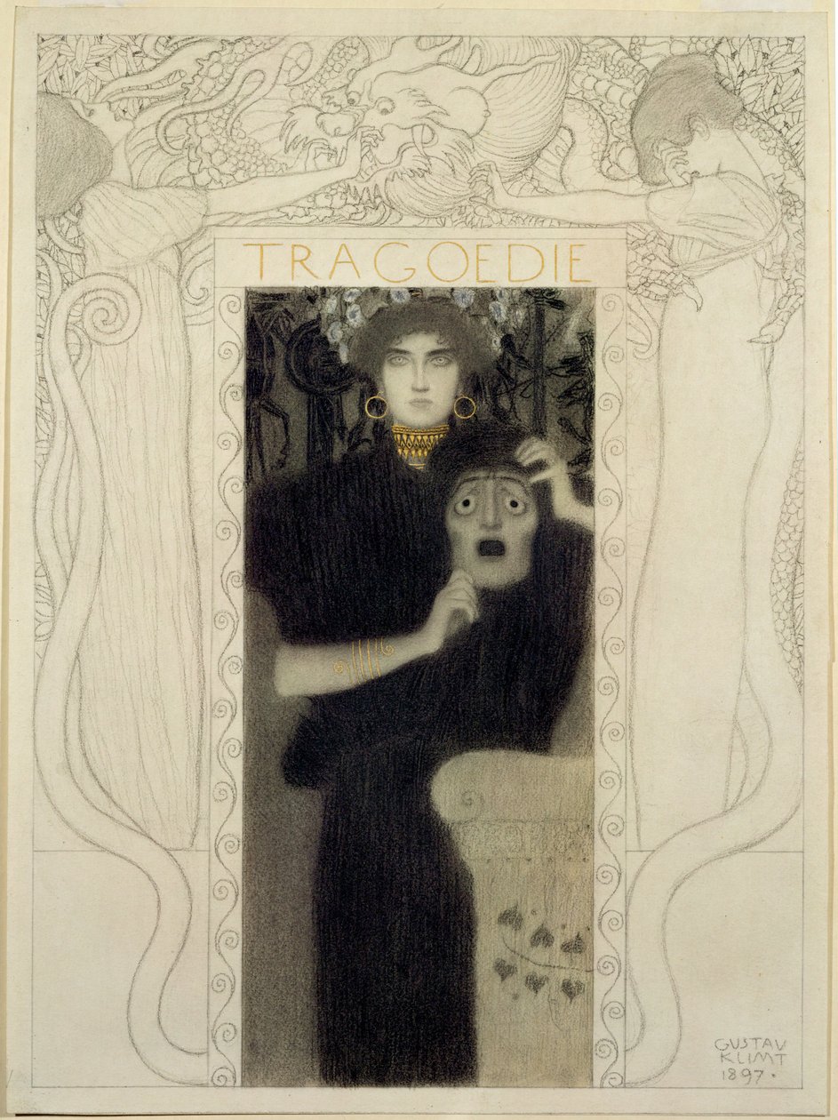 Tragedin. Studie till allegorin om Tragedin (penna och bläck, vit lav) av Gustav Klimt